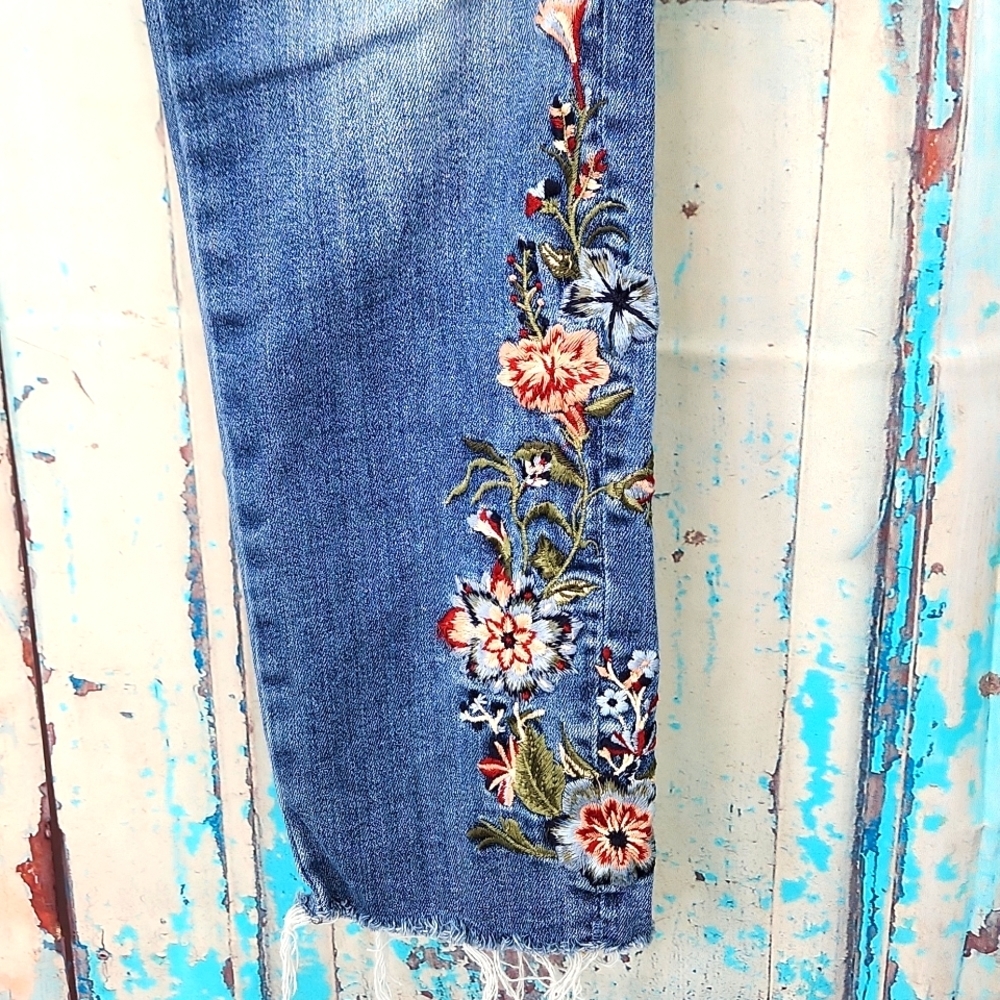 Driftwood Jackie Floral Raw Hem Jeans